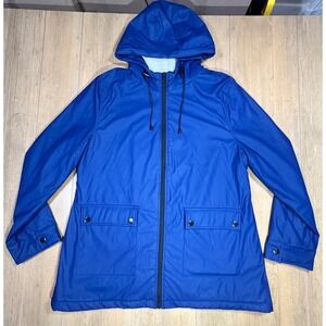 Big Chill Blue Faux Shearling Lined Hooded Raincoat Jacket LC131244 Mens L